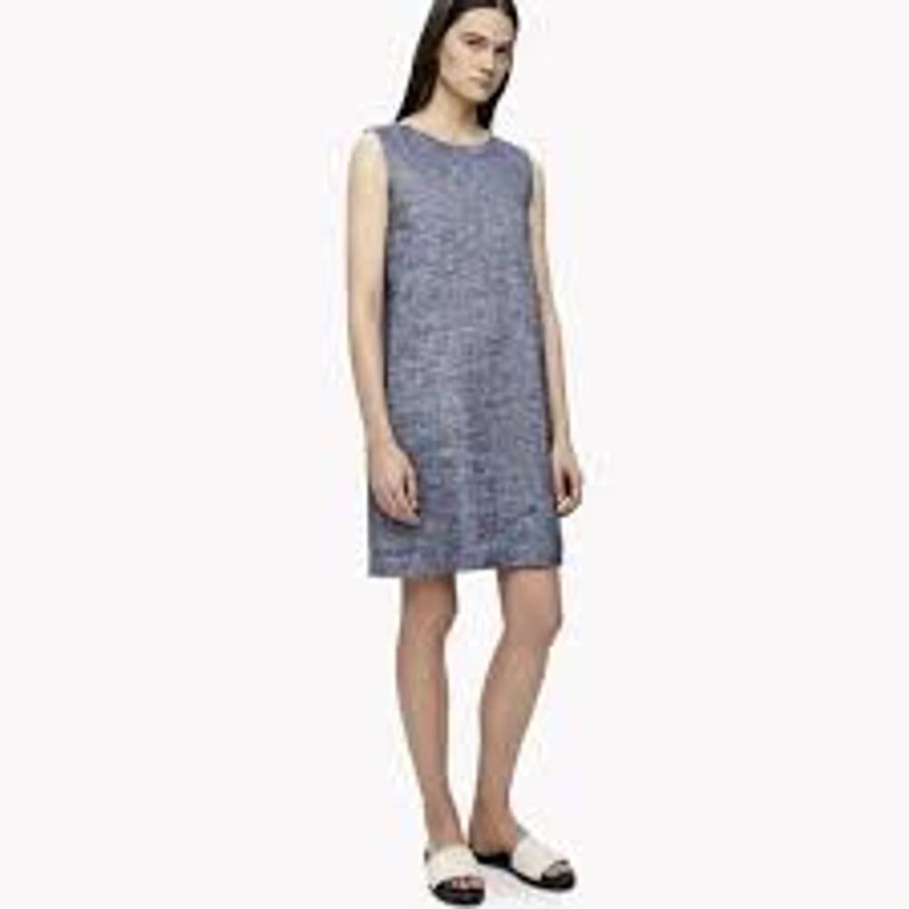 Theory Linen Blend Blue Dress Womens Size 8 Sleeveless Midi Sundress